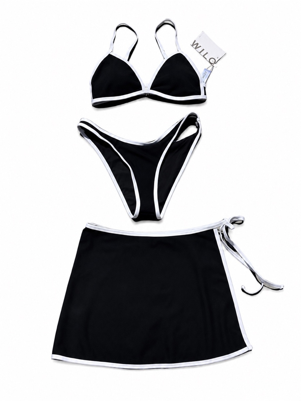 Black Triangle Swim Bra with White Trim - Women Swim Bra
